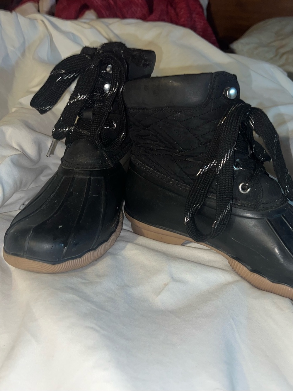 Justice Black and Tan Lace-Up Duck Boots